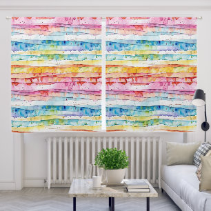 Red, Blue, Yellow Abstract Watercolor Layers Blackout Curtains