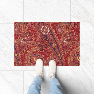 Red, Blue, Yellow and White Vintage Paisley Floral Doormat