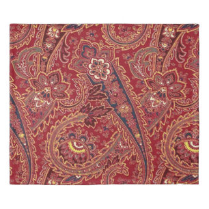 Red, Blue, Yellow and White Vintage Paisley Floral Duvet Cover