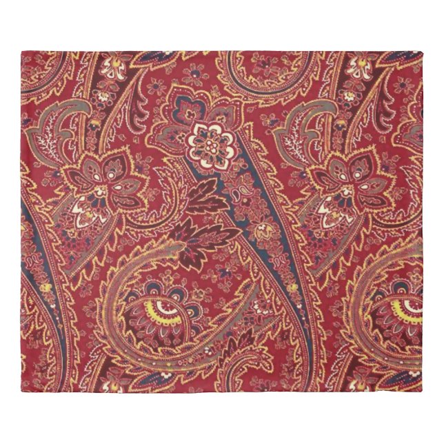 Red, Blue, Yellow and White Vintage Paisley Floral Duvet Cover (Front)