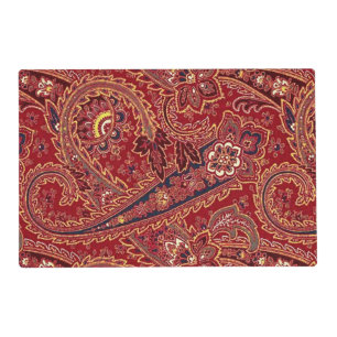 Red, Blue, Yellow and White Vintage Paisley Floral Placemat