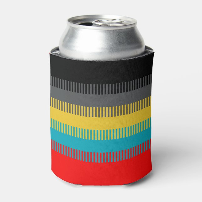 Red Blue Yellow Black Gray Abstract Unique Pattern Can Cooler (Can Front)