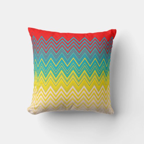 Red Blue Yellow Chic Unique Zigzag Pattern Throw Pillow