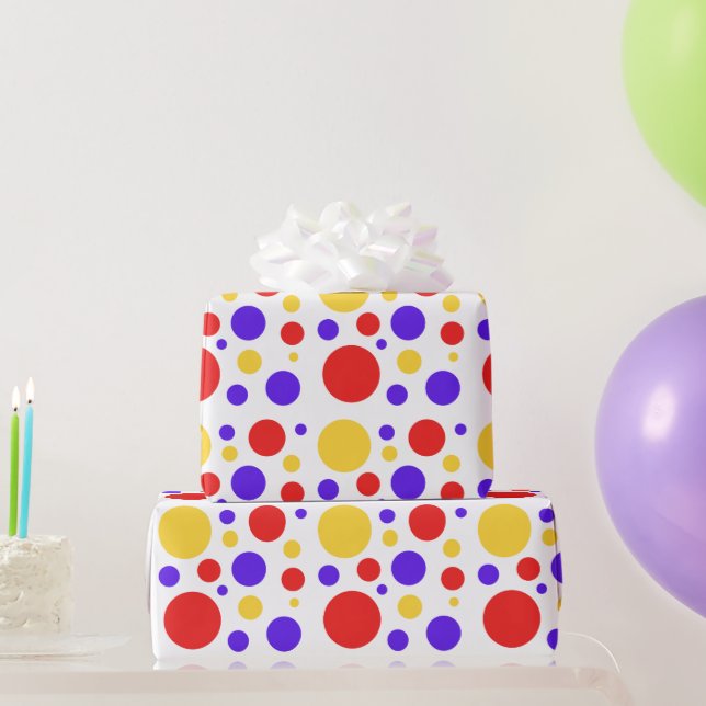 Red Blue Yellow Circles Dots Wrapping Paper (Party Gifts)