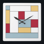 Red Blue Yellow Color Block Mid Century Squares Square Wall Clock<br><div class="desc">This fabulous mid-century modern clock features rectangular color blocks in blue,  red,  yellow,  white,  and black. Add some fun to your wall!</div>