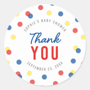 Red Blue Yellow Confetti Baby Shower Thank You Classic Round Sticker