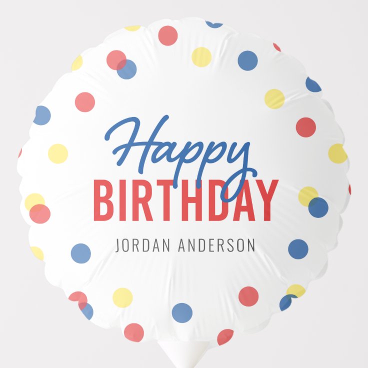 Red Blue Yellow Confetti Happy Birthday Balloon | Zazzle