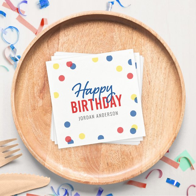 Red Blue Yellow Confetti Happy Birthday Napkins (Creator Uploaded)