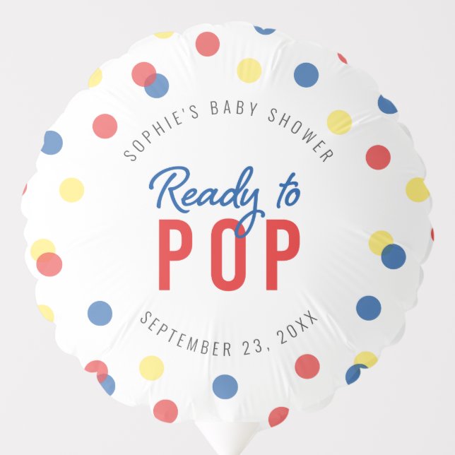 Red Blue Yellow Confetti Ready to Pop Baby Shower Balloon (Front)