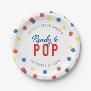 Red Blue Yellow Confetti Ready to Pop Baby Shower Paper Plates