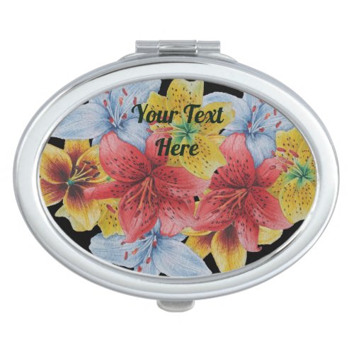 Red blue yellow flowers lily floral heart shaped makeup mirror