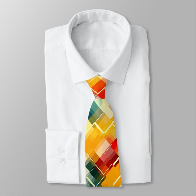 Red Blue Yellow Orange Green Unique Pattern Neck Tie (Tied)