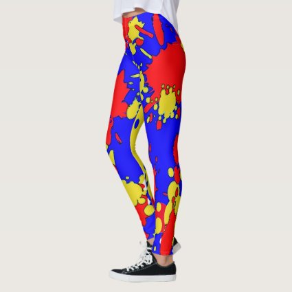 Red Blue Yellow Paint Splatters Abstract Leggings