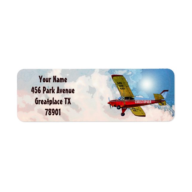 Red Blue Yellow Personal Aircraft With Your Name Label (Front)