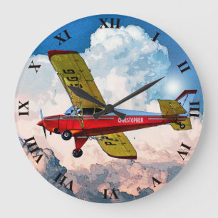 Red Blue Yellow Personal Aircraft With Your Name Large Clock