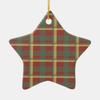 Red Blue Yellow Plaid Ceramic Ornament by Visages at Zazzle