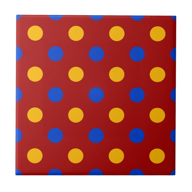 Red Blue Yellow Polka Dots Design  Ceramic Tile (Front)