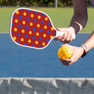 Red Blue Yellow Polka Dots Design  Pickleball Paddle