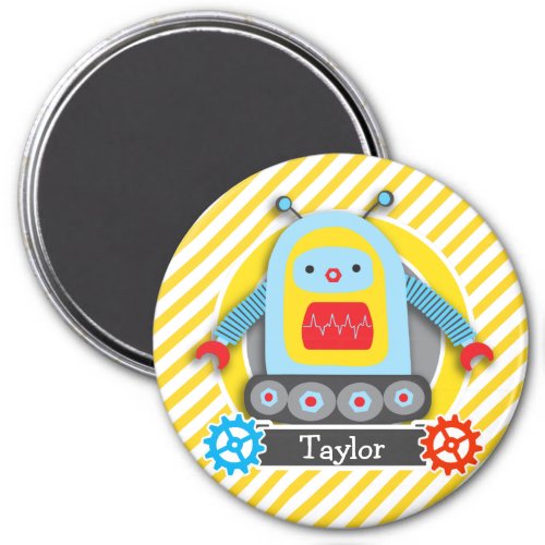 Red Blue  Yellow Robot White Stripes Magnet