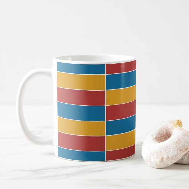 Red Blue Yellow Stripes Coffee Mug (With Donut)