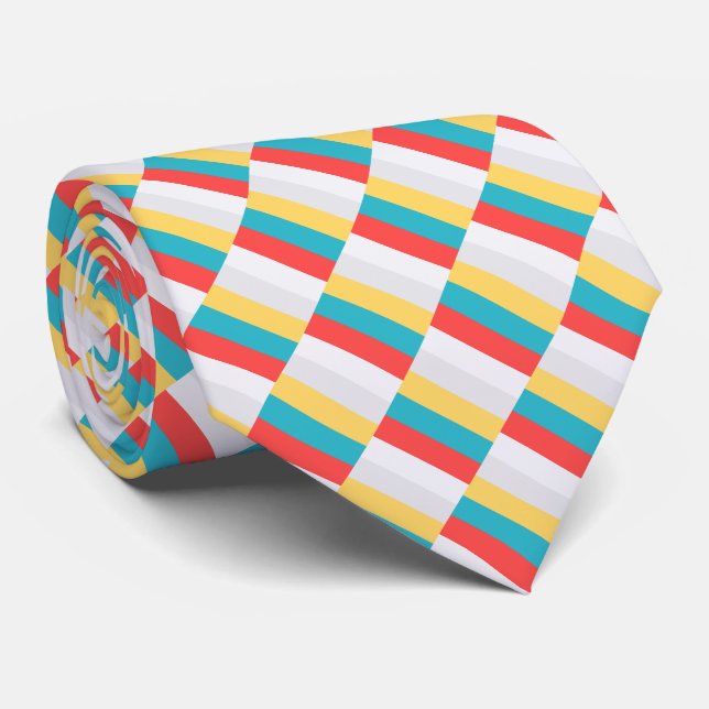 Red Blue Yellow Stripes  Neck Tie (Rolled)
