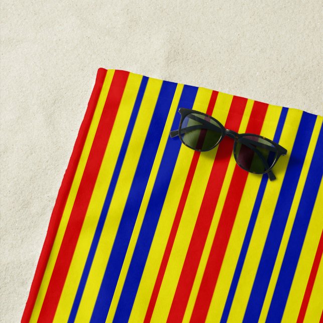 Red Blue Yellow Stripes Pattern Design  Beach Towel (In Situ)