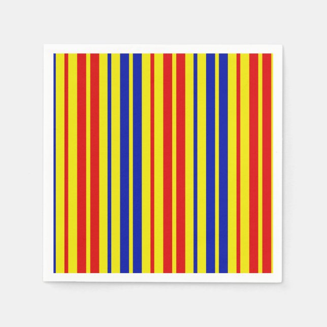 Red Blue Yellow Stripes Pattern Design  Napkins (Front)