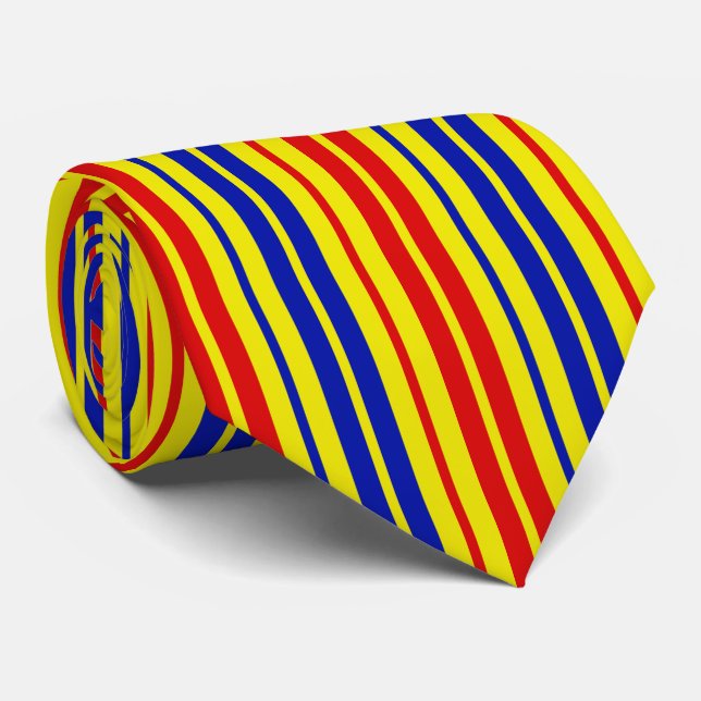 Red Blue Yellow Stripes Pattern Design  Neck Tie (Rolled)