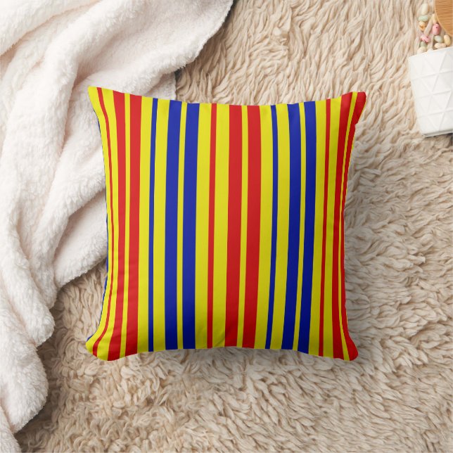 Red Blue Yellow Stripes Pattern Design  Throw Pillow (Blanket)