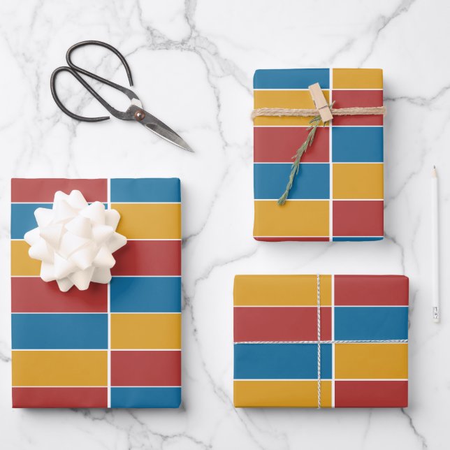 Red Blue Yellow Stripes Wrapping Paper Sheets (Front)