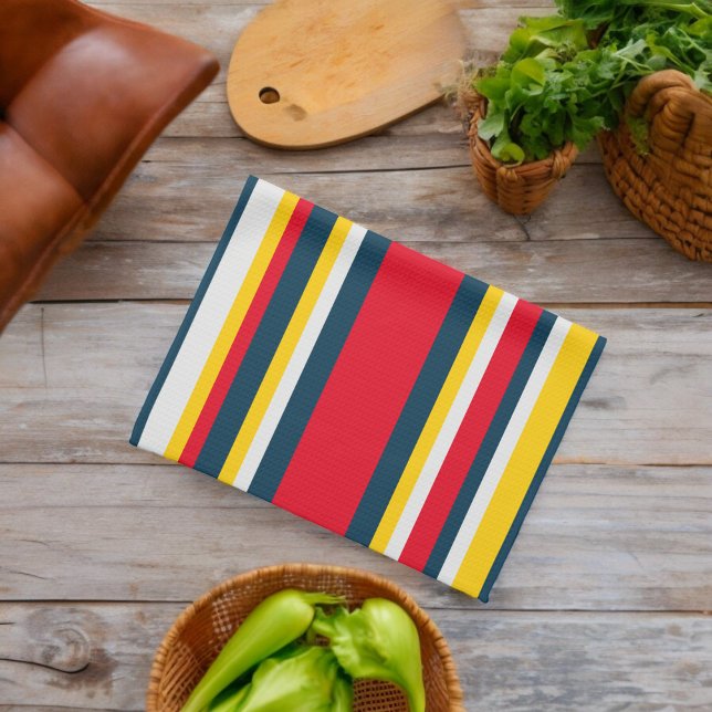 Red Blue Yellow Uniform Stripes Kitchen Towel (Kitchen Towel)