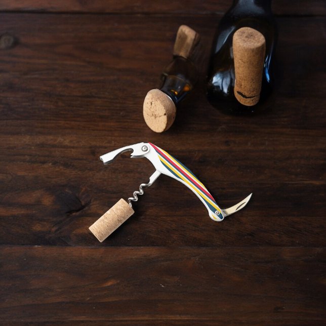 Red Blue Yellow Uniform Stripes Waiter's Corkscrew ( Corkscrew Bottle Opener)
