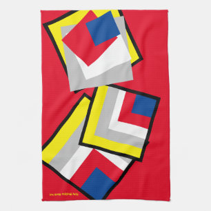 Red Blue Yellow White Gray Black Geometric Black Kitchen Towel