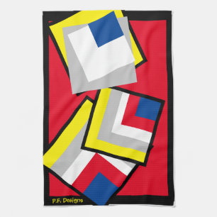 Red Blue Yellow White Gray Black Geometric Black Kitchen Towel