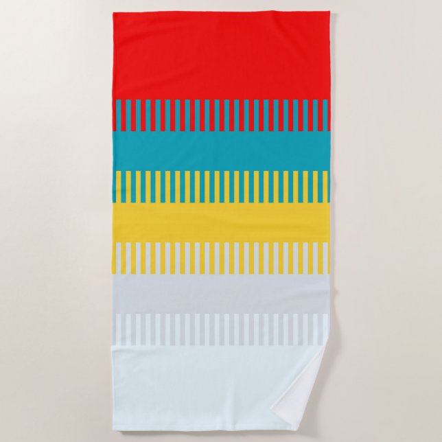 Red Blue Yellow White Gray Chic Unique Pattern Beach Towel (Front)
