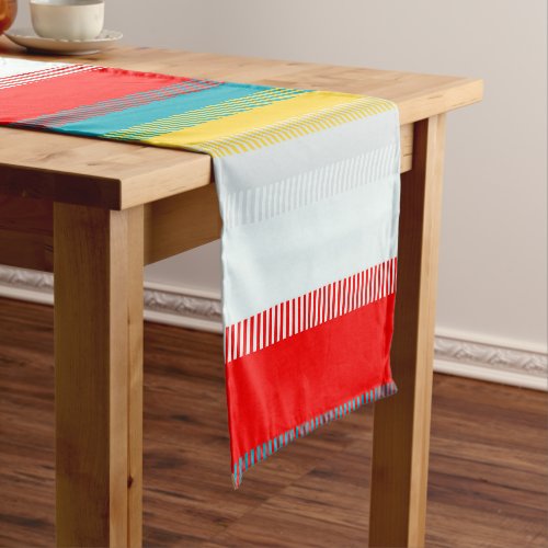 Red Blue Yellow White Gray Chic Unique Pattern Short Table Runner