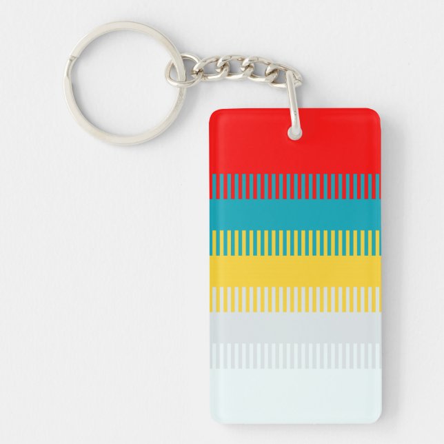Red Blue Yellow White Gray Cute Chic Unique Stripe Keychain (Front)