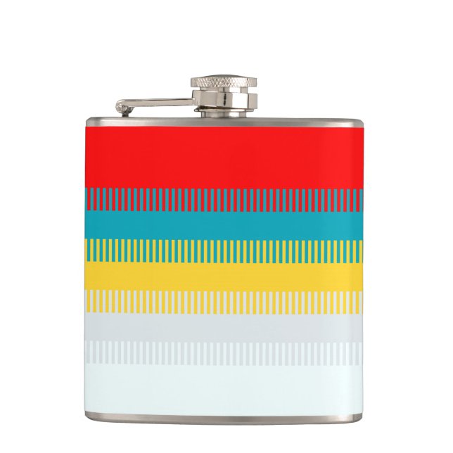 Red Blue Yellow White Grey Abstract Unique Pattern Flask (Front)