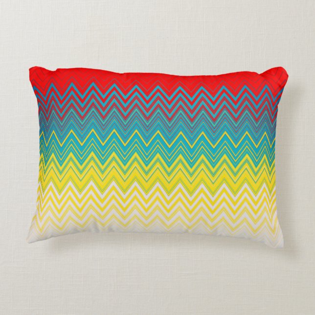 Red Blue Yellow White Zigzag Accent Pillow (Back)