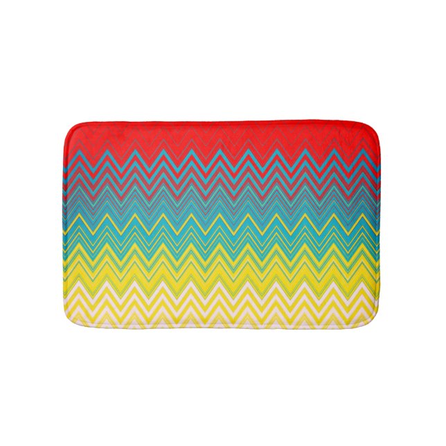 Red Blue Yellow White Zigzag Bath Mat (Front)