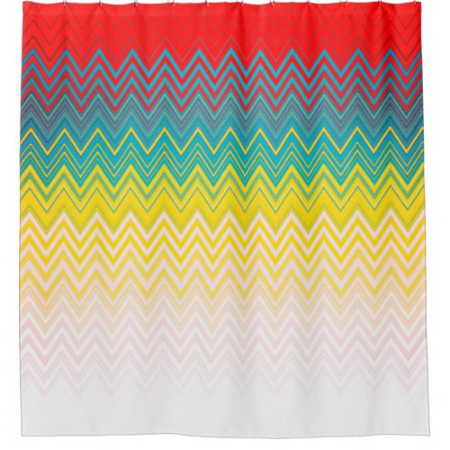 Red Blue Yellow White Zigzag Shower Curtain