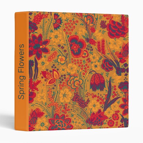 RED BLUE YELLOW WILD FLOWERS TULIPSLEAVES FLORAL 3 RING BINDER
