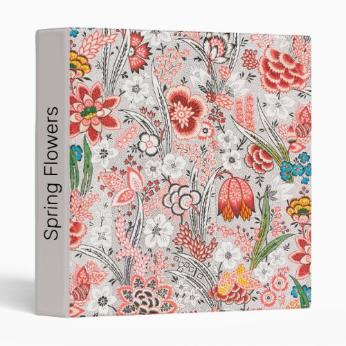 RED BLUE YELLOW WILD FLOWERS TULIPSLEAVES FLORAL  3 RING BINDER