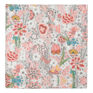 RED BLUE YELLOW WILD FLOWERS TULIPS,LEAVES FLORAL DUVET COVER