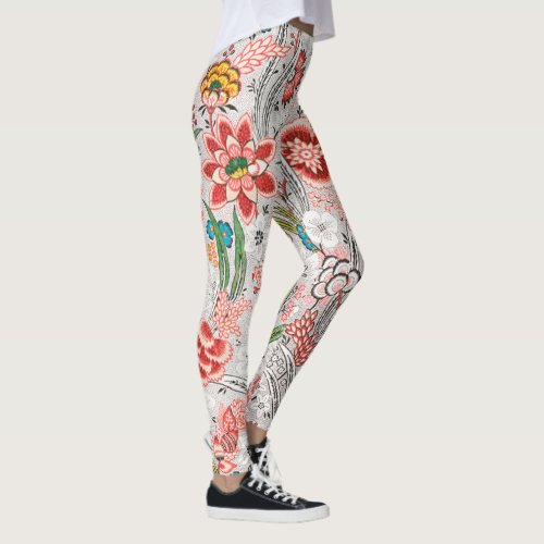 RED BLUE YELLOW WILD FLOWERS TULIPSLEAVES FLORAL LEGGINGS