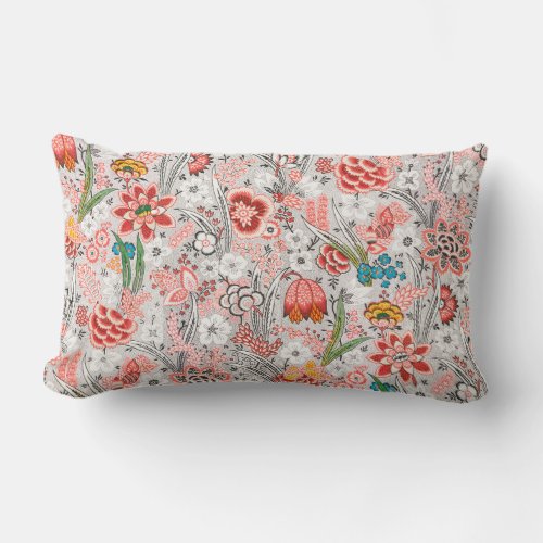 RED BLUE YELLOW WILD FLOWERS TULIPSLEAVES FLORAL  LUMBAR PILLOW