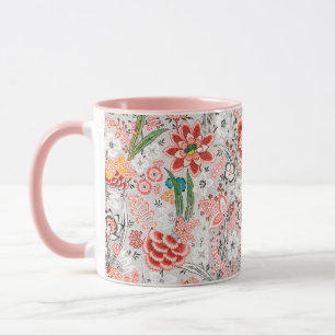 RED BLUE YELLOW WILD FLOWERS TULIPS,LEAVES FLORAL MUG