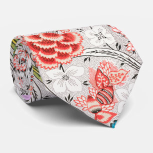 RED BLUE YELLOW WILD FLOWERS TULIPS,LEAVES FLORAL  NECK TIE