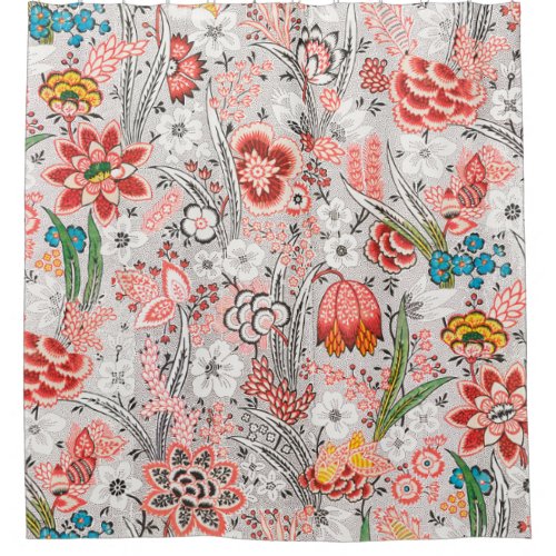 RED BLUE YELLOW WILD FLOWERS TULIPSLEAVES FLORAL SHOWER CURTAIN