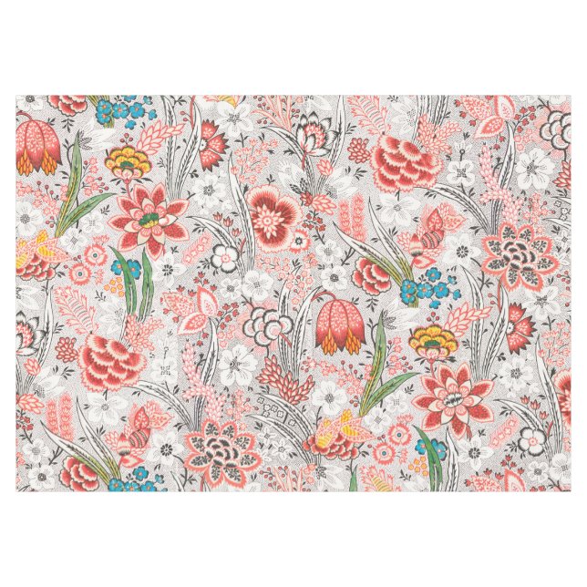 RED BLUE YELLOW WILD FLOWERS TULIPS,LEAVES FLORAL  TABLECLOTH (Front (Horizontal))